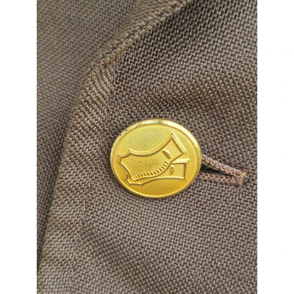 Neiman Marcus Traditional Shop Brown Double Breasted Hopsack Blazer Gold Sz 44 L